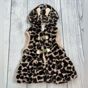 Little Lass Faux Fur Giraffe Hooded Vest girls 24M - Gold Toggle Closures